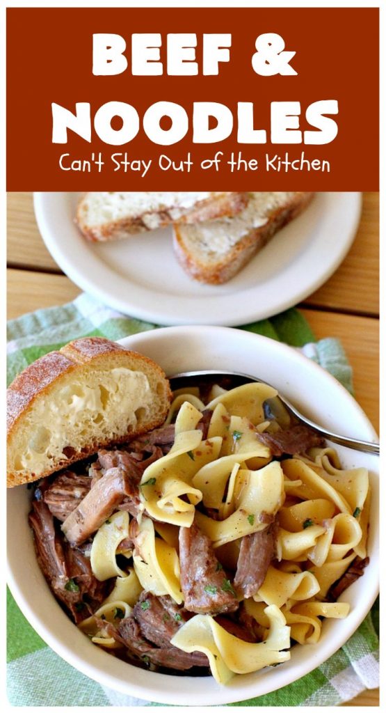 Beef and Noodles | Can't Stay Out of the Kitchen | this fantastic #GooseberryPatch #recipe is comfort food for the soul! It's savory, scrumptious & so welcome on cold, winter nights when you want something to warm you up. Easy, delicious & kid-friendly. #beef #SlowCooker #Noodles #Pasta #BeefEntree #BeefAndNoodles