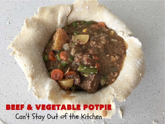 Beef & Vegetable Potpie | Can't Stay Out of the Kitchen | scrumptious #Potpie #recipe with #StewBeef seasoned with #MontrealSteakSeasoning, #potatoes, #carrots, #peas, #GreenBeans & corn in a delicious, flaky #HomemadePieCrust. Every bite is mouthwatering, irresistible comfort food! #beef #BeefAndVegetablePotPie