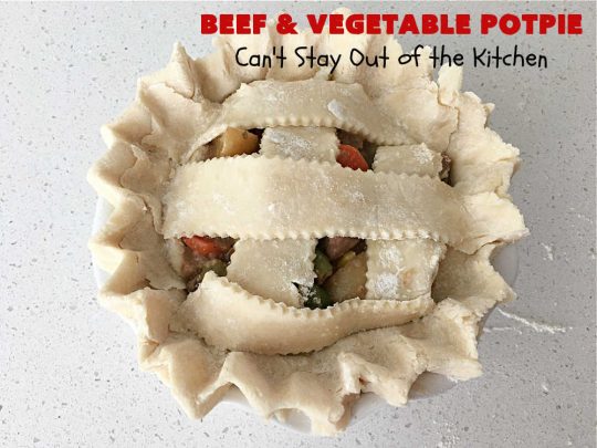 Beef & Vegetable Potpie | Can't Stay Out of the Kitchen | scrumptious #Potpie #recipe with #StewBeef seasoned with #MontrealSteakSeasoning, #potatoes, #carrots, #peas, #GreenBeans & corn in a delicious, flaky #HomemadePieCrust. Every bite is mouthwatering, irresistible comfort food! #beef #BeefAndVegetablePotPie