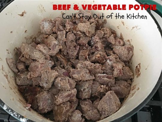 Beef & Vegetable Potpie | Can't Stay Out of the Kitchen | scrumptious #Potpie #recipe with #StewBeef seasoned with #MontrealSteakSeasoning, #potatoes, #carrots, #peas, #GreenBeans & corn in a delicious, flaky #HomemadePieCrust. Every bite is mouthwatering, irresistible comfort food! #beef #BeefAndVegetablePotPie