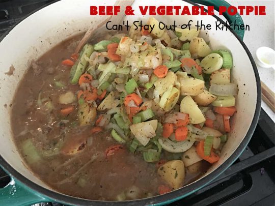 Beef & Vegetable Potpie | Can't Stay Out of the Kitchen | scrumptious #Potpie #recipe with #StewBeef seasoned with #MontrealSteakSeasoning, #potatoes, #carrots, #peas, #GreenBeans & corn in a delicious, flaky #HomemadePieCrust. Every bite is mouthwatering, irresistible comfort food! #beef #BeefAndVegetablePotPie