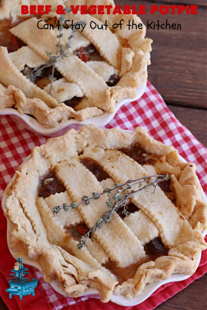 Beef & Vegetable Potpie | Can't Stay Out of the Kitchen | scrumptious #Potpie #recipe with #StewBeef seasoned with #MontrealSteakSeasoning, #potatoes, #carrots, #peas, #GreenBeans & corn in a delicious, flaky #HomemadePieCrust. Every bite is mouthwatering, irresistible comfort food! #beef #BeefAndVegetablePotPie