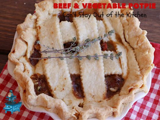 Beef & Vegetable Potpie | Can't Stay Out of the Kitchen | scrumptious #Potpie #recipe with #StewBeef seasoned with #MontrealSteakSeasoning, #potatoes, #carrots, #peas, #GreenBeans & corn in a delicious, flaky #HomemadePieCrust. Every bite is mouthwatering, irresistible comfort food! #beef #BeefAndVegetablePotPie