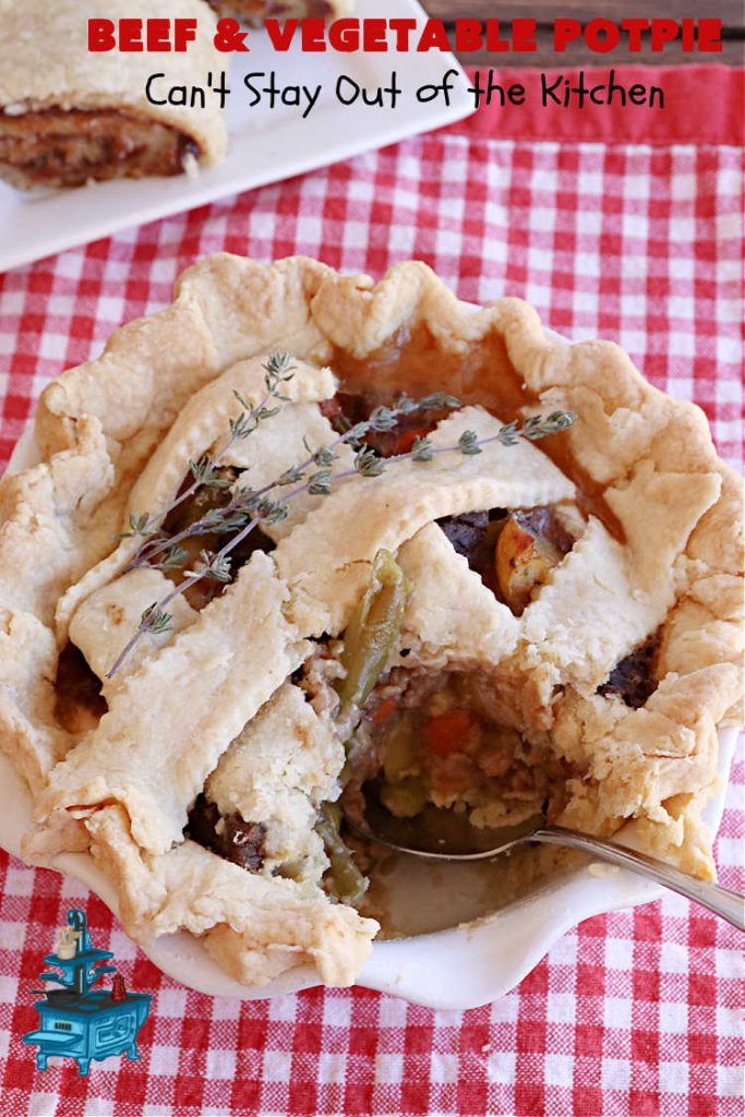Beef & Vegetable Potpie | Can't Stay Out of the Kitchen | scrumptious #Potpie #recipe with #StewBeef seasoned with #MontrealSteakSeasoning, #potatoes, #carrots, #peas, #GreenBeans & corn in a delicious, flaky #HomemadePieCrust. Every bite is mouthwatering, irresistible comfort food! #beef #BeefAndVegetablePotPie