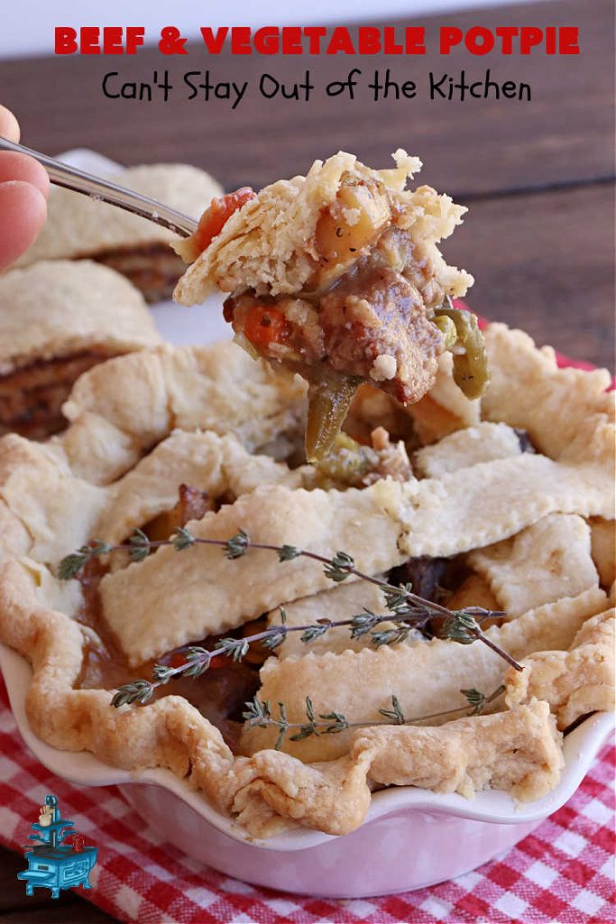 Beef & Vegetable Potpie | Can't Stay Out of the Kitchen | scrumptious #Potpie #recipe with #StewBeef seasoned with #MontrealSteakSeasoning, #potatoes, #carrots, #peas, #GreenBeans & corn in a delicious, flaky #HomemadePieCrust. Every bite is mouthwatering, irresistible comfort food! #beef #BeefAndVegetablePotPie