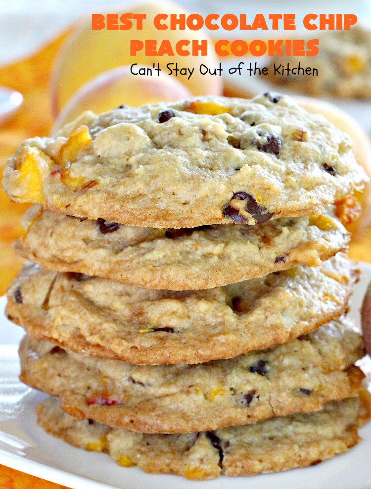 Best Chocolate Chip Peach Cookies | Can't Stay Out of the Kitchen | Who would believe that #peaches & #chocolate pair so well together? These #cookies were spectacular. Our company raved over them. #dessert #chocolatechips