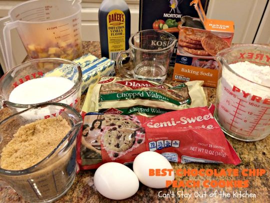 Best Chocolate Chip Peach Cookies | Can't Stay Out of the Kitchen | Who would believe that #peaches & #chocolate pair so well together? These #cookies were spectacular. Our company raved over them. #dessert #chocolatechips