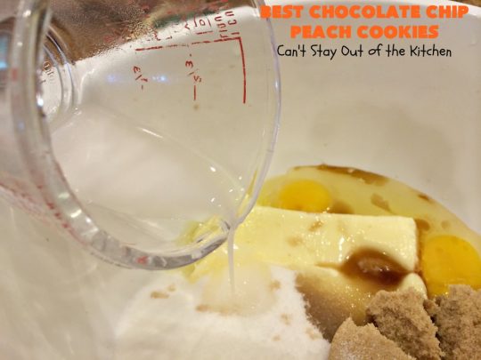 Best Chocolate Chip Peach Cookies | Can't Stay Out of the Kitchen | Who would believe that #peaches & #chocolate pair so well together? These #cookies were spectacular. Our company raved over them. #dessert #chocolatechips
