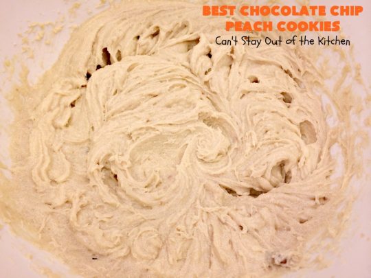 Best Chocolate Chip Peach Cookies | Can't Stay Out of the Kitchen | Who would believe that #peaches & #chocolate pair so well together? These #cookies were spectacular. Our company raved over them. #dessert #chocolatechips