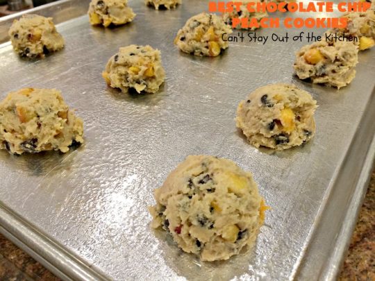 Best Chocolate Chip Peach Cookies | Can't Stay Out of the Kitchen | Who would believe that #peaches & #chocolate pair so well together? These #cookies were spectacular. Our company raved over them. #dessert #chocolatechips