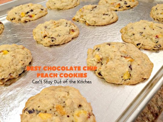 Best Chocolate Chip Peach Cookies | Can't Stay Out of the Kitchen | Who would believe that #peaches & #chocolate pair so well together? These #cookies were spectacular. Our company raved over them. #dessert #chocolatechips