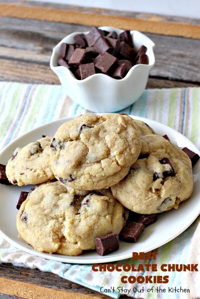 Best Chocolate Chunk Cookies | Can't Stay Out of the Kitchen | these outrageous #cookies start with a #copycat recipe for #MrsFields cookies & use loads of #chocolate chunks. They're heavenly. #dessert #tailgating