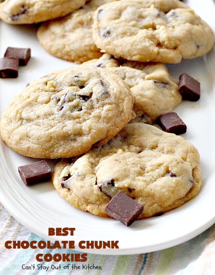 Best Chocolate Chunk Cookies | Can't Stay Out of the Kitchen | these outrageous #cookies start with a #copycat recipe for #MrsFields cookies & use loads of #chocolate chunks. They're heavenly. #dessert #tailgating