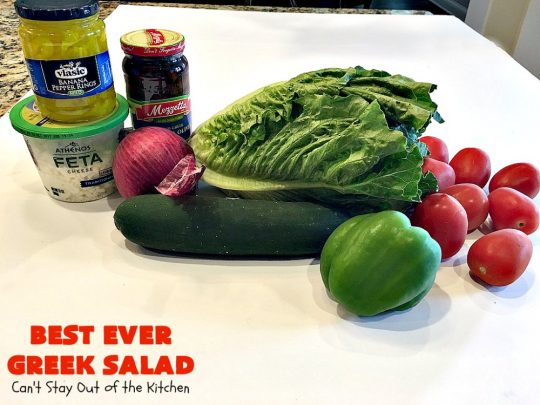 Best Ever Greek Salad | Can't Stay Out of the Kitchen | this fabulous #GreekSalad recipe is the best ever! The homemade #saladdressing makes this #salad absolutely terrific. It's perfect for company, #holidays like #MothersDay #FathersDay & birthdays. #glutenfree #fetacheese #olives