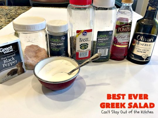 Best Ever Greek Salad | Can't Stay Out of the Kitchen | this fabulous #GreekSalad recipe is the best ever! The homemade #saladdressing makes this #salad absolutely terrific. It's perfect for company, #holidays like #MothersDay #FathersDay & birthdays. #glutenfree #fetacheese #olives