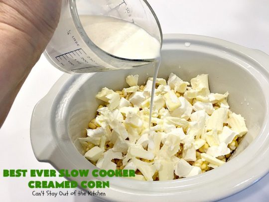 Best Ever Slow Cooker Creamed Corn | Can't Stay Out of the Kitchen | this fantastic #corn dish is terrific for company & #holiday dinners. It's so easy since it's made in the #crockpot. Takes only 5 minutes to prepare! It got rave reviews when we served it to our company. #casserole #glutenfree