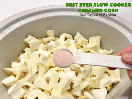 Best Ever Slow Cooker Creamed Corn | Can't Stay Out of the Kitchen | this fantastic #corn dish is terrific for company & #holiday dinners. It's so easy since it's made in the #crockpot. Takes only 5 minutes to prepare! It got rave reviews when we served it to our company. #casserole #glutenfree