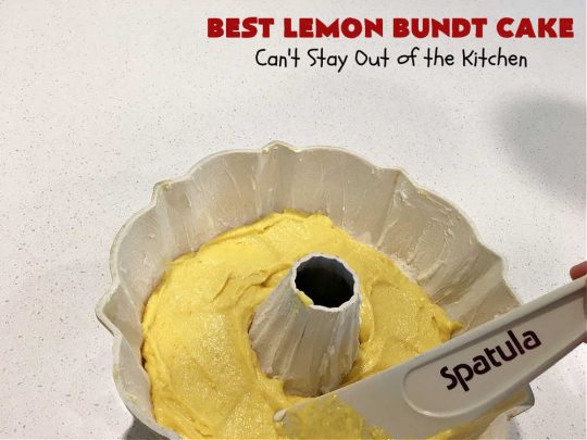 Best Lemon Bundt Cake | Can't Stay Out of the Kitchen | this fantastic #cake is better than #NothingBundtCakes! It uses a #lemon cake mix, lemon jell-O, vanilla pudding mix & #LemonPieFilling. Then it's topped with a scrumptious #CreamCheese icing that's out of this world. If you enjoy lemony #desserts this one is terrific for #holiday or company dinners. #HolidayDessert #LemonDessert #LemonCake #BestLemonBundtCake