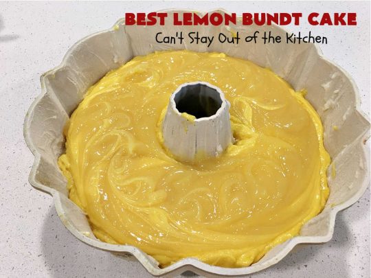Best Lemon Bundt Cake | Can't Stay Out of the Kitchen | this fantastic #cake is better than #NothingBundtCakes! It uses a #lemon cake mix, lemon jell-O, vanilla pudding mix & #LemonPieFilling. Then it's topped with a scrumptious #CreamCheese icing that's out of this world. If you enjoy lemony #desserts this one is terrific for #holiday or company dinners. #HolidayDessert #LemonDessert #LemonCake #BestLemonBundtCake
