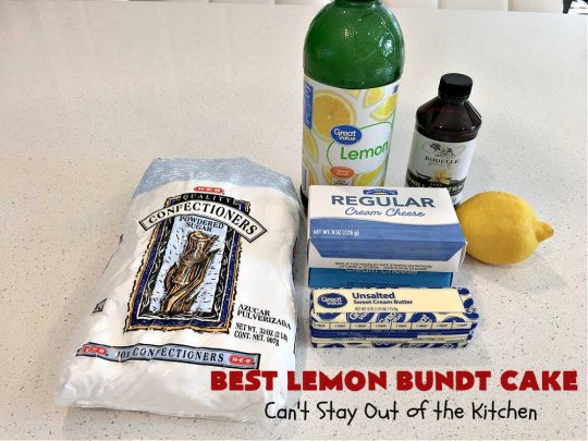 Best Lemon Bundt Cake | Can't Stay Out of the Kitchen | this fantastic #cake is better than #NothingBundtCakes! It uses a #lemon cake mix, lemon jell-O, vanilla pudding mix & #LemonPieFilling. Then it's topped with a scrumptious #CreamCheese icing that's out of this world. If you enjoy lemony #desserts this one is terrific for #holiday or company dinners. #HolidayDessert #LemonDessert #LemonCake #BestLemonBundtCake