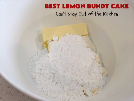 Best Lemon Bundt Cake | Can't Stay Out of the Kitchen | this fantastic #cake is better than #NothingBundtCakes! It uses a #lemon cake mix, lemon jell-O, vanilla pudding mix & #LemonPieFilling. Then it's topped with a scrumptious #CreamCheese icing that's out of this world. If you enjoy lemony #desserts this one is terrific for #holiday or company dinners. #HolidayDessert #LemonDessert #LemonCake #BestLemonBundtCake