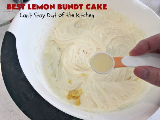 Best Lemon Bundt Cake | Can't Stay Out of the Kitchen | this fantastic #cake is better than #NothingBundtCakes! It uses a #lemon cake mix, lemon jell-O, vanilla pudding mix & #LemonPieFilling. Then it's topped with a scrumptious #CreamCheese icing that's out of this world. If you enjoy lemony #desserts this one is terrific for #holiday or company dinners. #HolidayDessert #LemonDessert #LemonCake #BestLemonBundtCake