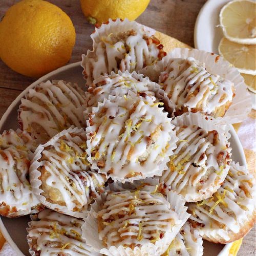 Best Lemon Pecan Muffins | Can't Stay Out of the Kitchen | these scrumptious #muffins are made with #pecans & #CandiedLemonPeel. Then they're iced with a #lemon icing to top them off. Perfect for a #holiday #breakfast like #Thanksgiving, #Christmas or #NewYearsDay. #HolidayBreakfast #ParadiseFruitCompany #ParadiseCandiedFruit #LemonPecanMuffins #LemonMuffins #BestLemonPecanMuffins