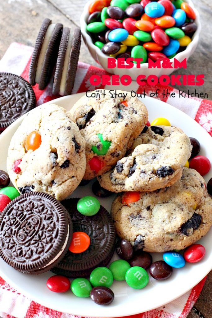 Best M&M Oreo Cookies | Can't Stay Out of the Kitchen | these #cookies will have you drooling after the first bite! #Oreos & #M&Ms taste so superb in this fantastic #chocolate #dessert. Terrific for #holiday baking. #tailgating