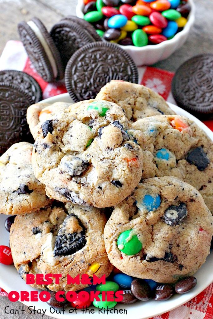 Best M&M Oreo Cookies | Can't Stay Out of the Kitchen | these #cookies will have you drooling after the first bite! #Oreos & #M&Ms taste so superb in this fantastic #chocolate #dessert. Terrific for #holiday baking. #tailgating