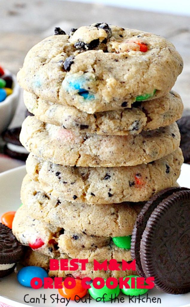Best M&M Oreo Cookies | Can't Stay Out of the Kitchen | these #cookies will have you drooling after the first bite! #Oreos & #M&Ms taste so superb in this fantastic #chocolate #dessert. Terrific for #holiday baking. #tailgating