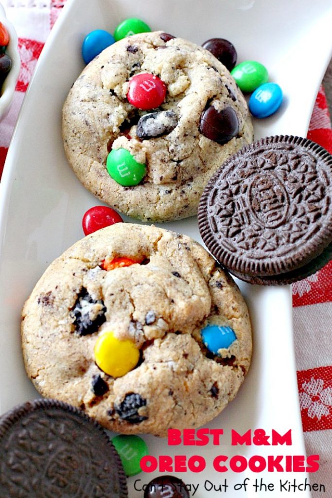 Best M&M Oreo Cookies | Can't Stay Out of the Kitchen | these #cookies will have you drooling after the first bite! #Oreos & #M&Ms taste so superb in this fantastic #chocolate #dessert. Terrific for #holiday baking. #tailgating