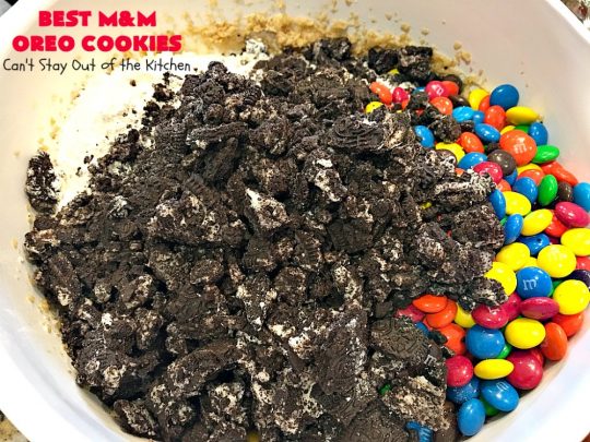 Best M&M Oreo Cookies | Can't Stay Out of the Kitchen | these #cookies will have you drooling after the first bite! #Oreos & #M&Ms taste so superb in this fantastic #chocolate #dessert. Terrific for #holiday baking. #tailgating