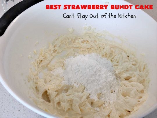 Best Strawberry Bundt Cake | Can't Stay Out of the Kitchen | This is a better version that #NothingBundtCakes that will wow your friends and knock your socks off! This delectable #cake is rich, decadent & heavenly. It's made with #Strawberry cake mix, strawberry jello & #StrawberryPieFilling. The #CreamCheese icing is luscious & irresistible! #StrawberryBundtCake #dessert #StrawberryDessert #holiday #HolidayDessert #BestStrawberryBundtCake