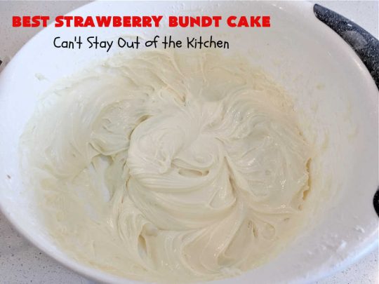 Best Strawberry Bundt Cake | Can't Stay Out of the Kitchen | This is a better version that #NothingBundtCakes that will wow your friends and knock your socks off! This delectable #cake is rich, decadent & heavenly. It's made with #Strawberry cake mix, strawberry jello & #StrawberryPieFilling. The #CreamCheese icing is luscious & irresistible! #StrawberryBundtCake #dessert #StrawberryDessert #holiday #HolidayDessert #BestStrawberryBundtCake