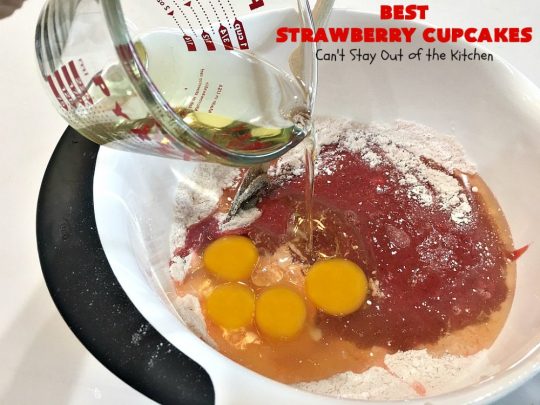 Best Strawberry Cupcakes | Can't Stay Out of the Kitchen | these spectacular #Strawberry #Cupcakes will have you drooling from the first bite. Terrific for company & #holidays like #FathersDay. We also like to make them for #ValentinesDay, #Christmas & baby showers! #BestStrawberryCupcakes #dessert #StrawberryDessert