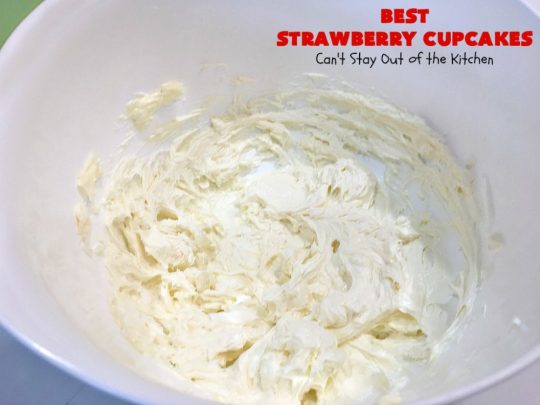 Best Strawberry Cupcakes | Can't Stay Out of the Kitchen | these spectacular #Strawberry #Cupcakes will have you drooling from the first bite. Terrific for company & #holidays like #FathersDay. We also like to make them for #ValentinesDay, #Christmas & baby showers! #BestStrawberryCupcakes #dessert #StrawberryDessert