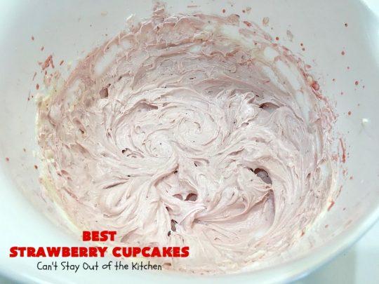 Best Strawberry Cupcakes | Can't Stay Out of the Kitchen | these spectacular #Strawberry #Cupcakes will have you drooling from the first bite. Terrific for company & #holidays like #FathersDay. We also like to make them for #ValentinesDay, #Christmas & baby showers! #BestStrawberryCupcakes #dessert #StrawberryDessert