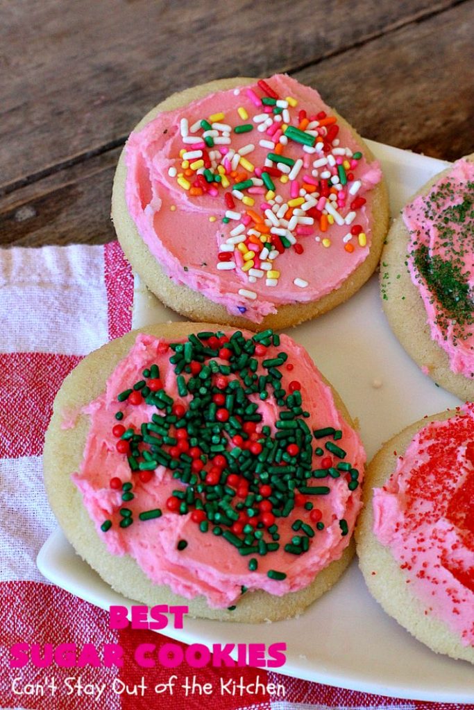 Best Sugar Cookies | Can't Stay Out of the Kitchen | these fantastic #SugarCookies are my absolute favorite #recipe! They are perfect for #holiday parties & #ChristmasCookieExchanges. The secret ingredient makes all the difference and the frosting is divine! #Dessert #cookies #HolidayDessert #ChristmasDessert #IcedSugarCookies