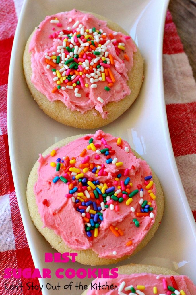 Best Sugar Cookies | Can't Stay Out of the Kitchen | these fantastic #SugarCookies are my absolute favorite #recipe! They are perfect for #holiday parties & #ChristmasCookieExchanges. The secret ingredient makes all the difference and the frosting is divine! #Dessert #cookies #HolidayDessert #ChristmasDessert #IcedSugarCookies