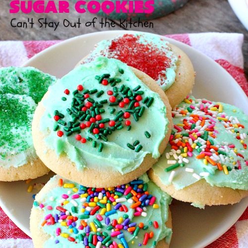 Best Sugar Cookies | Can't Stay Out of the Kitchen | these fantastic #SugarCookies are my absolute favorite #recipe! They are perfect for #holiday parties & #ChristmasCookieExchanges. The secret ingredient makes all the difference and the frosting is divine! #Dessert #cookies #HolidayDessert #ChristmasDessert #IcedSugarCookies
