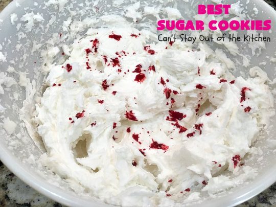 Best Sugar Cookies | Can't Stay Out of the Kitchen | these fantastic #SugarCookies are my absolute favorite #recipe! They are perfect for #holiday parties & #ChristmasCookieExchanges. The secret ingredient makes all the difference and the frosting is divine! #Dessert #cookies #HolidayDessert #ChristmasDessert #IcedSugarCookies
