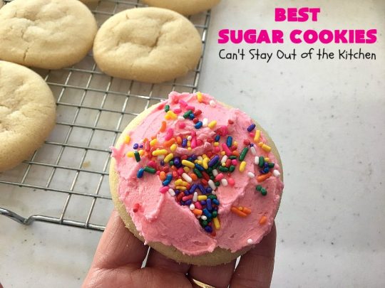 Best Sugar Cookies | Can't Stay Out of the Kitchen | these fantastic #SugarCookies are my absolute favorite #recipe! They are perfect for #holiday parties & #ChristmasCookieExchanges. The secret ingredient makes all the difference and the frosting is divine! #Dessert #cookies #HolidayDessert #ChristmasDessert #IcedSugarCookies
