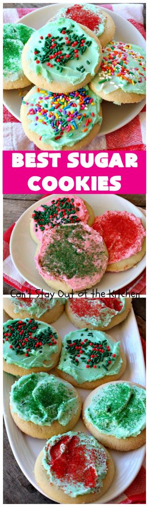Best Sugar Cookies | Can't Stay Out of the Kitchen | these fantastic #SugarCookies are my absolute favorite #recipe! They are perfect for #holiday parties & #ChristmasCookieExchanges. The secret ingredient makes all the difference and the frosting is divine! #Dessert #cookies #HolidayDessert #ChristmasDessert #IcedSugarCookies