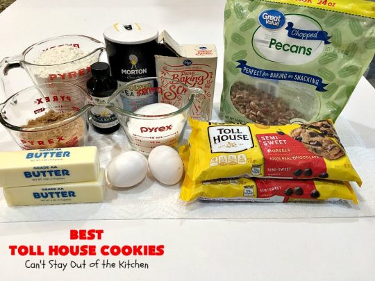 Best Toll House Cookies | Can't Stay Out of the Kitchen | #TollHouseCookies have an upgrade with this fantastic #recipe. Lots more #ChocolateChips & vanilla increases the flavor exponentially. Terrific for #tailgating or office parties, potlucks or backyard BBQs. #cookies #chocolate #holiday #HolidayBaking #ChristmasCookieExchange #dessert #BestTollHouseCookies #ChocolateDessert