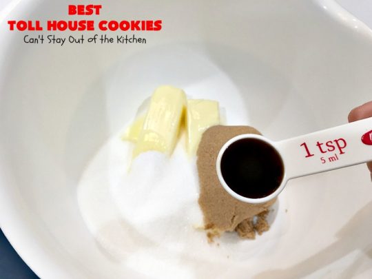Best Toll House Cookies | Can't Stay Out of the Kitchen | #TollHouseCookies have an upgrade with this fantastic #recipe. Lots more #ChocolateChips & vanilla increases the flavor exponentially. Terrific for #tailgating or office parties, potlucks or backyard BBQs. #cookies #chocolate #holiday #HolidayBaking #ChristmasCookieExchange #dessert #BestTollHouseCookies #ChocolateDessert