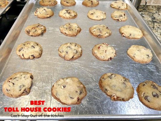 Best Toll House Cookies | Can't Stay Out of the Kitchen | #TollHouseCookies have an upgrade with this fantastic #recipe. Lots more #ChocolateChips & vanilla increases the flavor exponentially. Terrific for #tailgating or office parties, potlucks or backyard BBQs. #cookies #chocolate #holiday #HolidayBaking #ChristmasCookieExchange #dessert #BestTollHouseCookies #ChocolateDessert