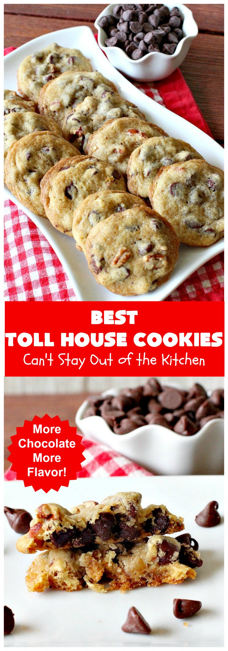 Best Toll House Cookies | Can't Stay Out of the Kitchen | #TollHouseCookies have an upgrade with this fantastic #recipe. Lots more #ChocolateChips & vanilla increases the flavor exponentially. Terrific for #tailgating or office parties, potlucks or backyard BBQs. #cookies #chocolate #holiday #HolidayBaking #ChristmasCookieExchange #dessert #BestTollHouseCookies #ChocolateDessert