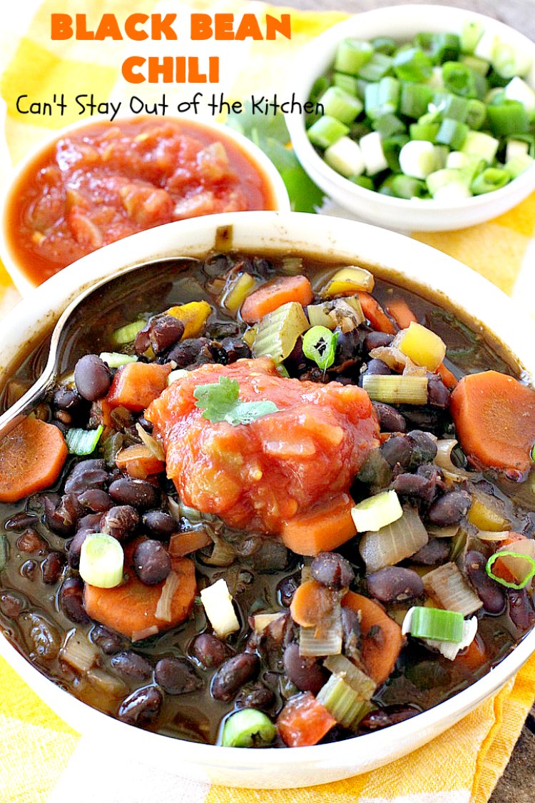 Black Bean Chili | Can't Stay Out of the Kitchen | fabulous #blackbean #chili recipe that's perfect for cold, winter days. It's healthy, #vegan, #glutenfree & #cleaneating. #TexMex #soup #MeatlessMondays