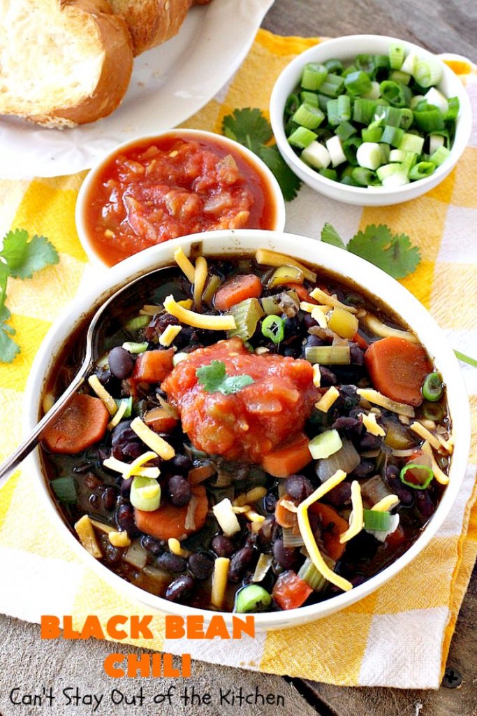 Black Bean Chili | Can't Stay Out of the Kitchen | fabulous #blackbean #chili recipe that's perfect for cold, winter days. It's healthy, #vegan, #glutenfree & #cleaneating. #TexMex #soup #MeatlessMondays