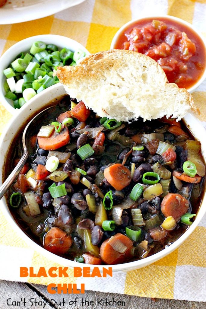 Black Bean Chili | Can't Stay Out of the Kitchen | fabulous #blackbean #chili recipe that's perfect for cold, winter days. It's healthy, #vegan, #glutenfree & #cleaneating. #TexMex #soup #MeatlessMondays
